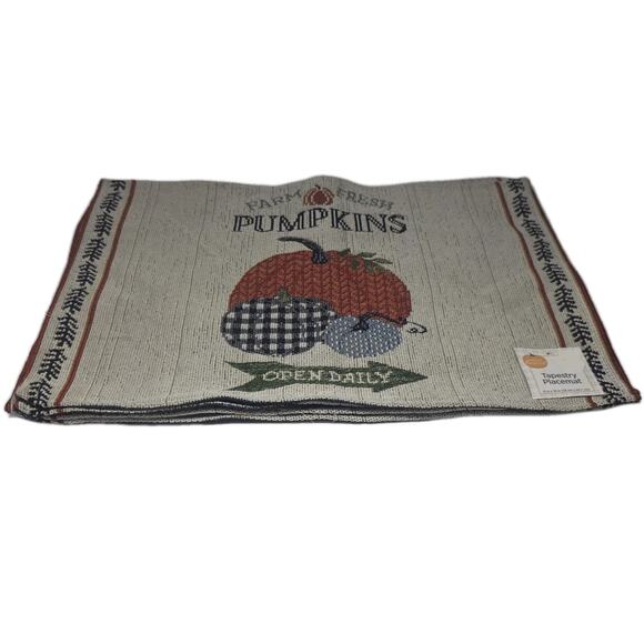Set of 4 FARM FRESH PUMPKINS Autumn Placemats Thanksgiving Tapestry Style - Picture 1 of 2